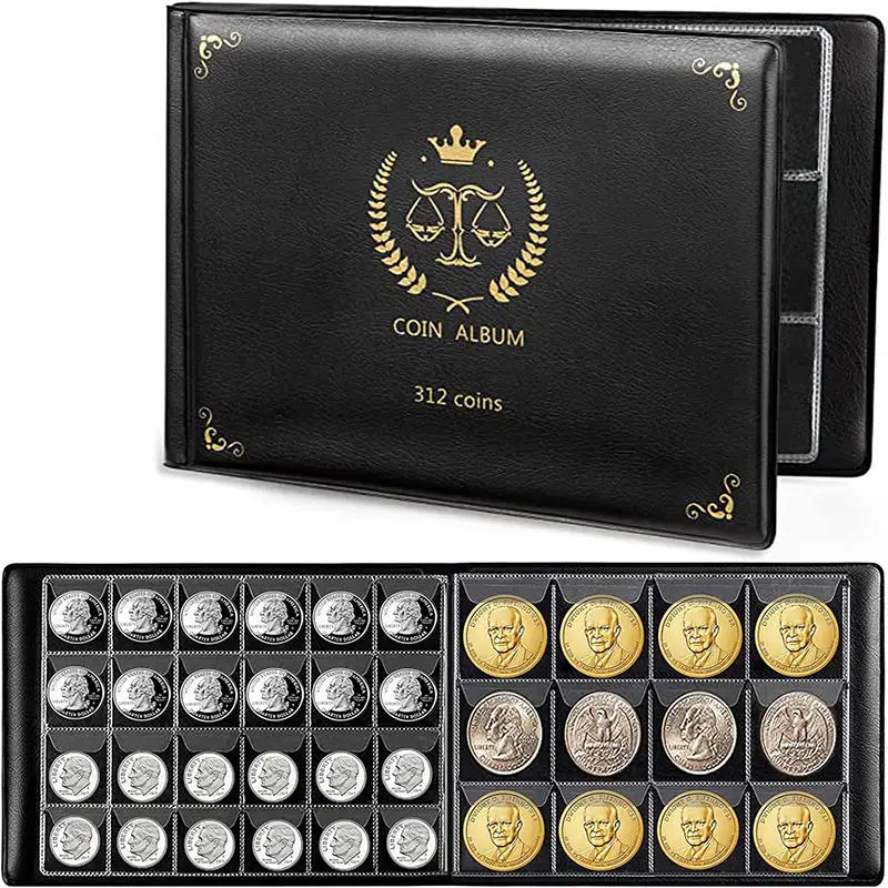 Coin Collection Supplies Holder Book for Collectors, 312/300 Pockets Coin Collection Organizer Storage Box Case Album