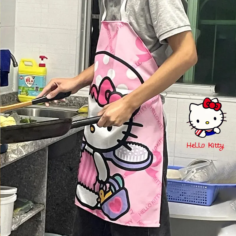 Waterproof Cartoon Hello Kitty Sleeveless Apron Cute Kitty Printed Oil Resistant Kitchen Supplies Cotton Linen Apron Easy Clean