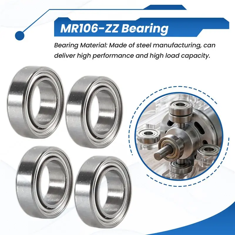 A7THK-20Pcs MR106-ZZ Bearing 6 X 10 X 3Mm Metal Shielded Ball Bearing Pre-Lubricated With Grease Radial Ball Bearing