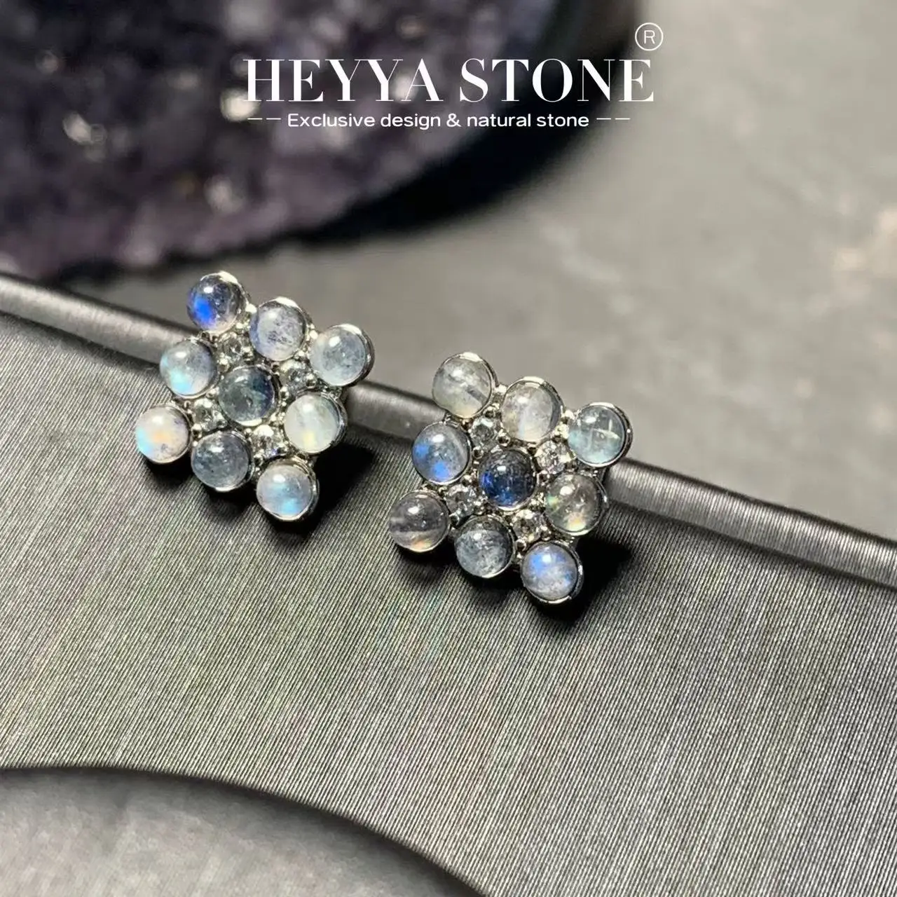 HEYYA STONE Natural Moonstone Stud Earrings For Women 925 Silver Earrings Simple Fine Jewelry Stone Gemstone Classic Style