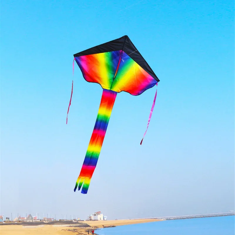 Cometa triangular de poliéster con degradado de arcoíris, fácil de volar, deportes al aire libre, playa, principiantes, niños, adultos, juguetes, regalo