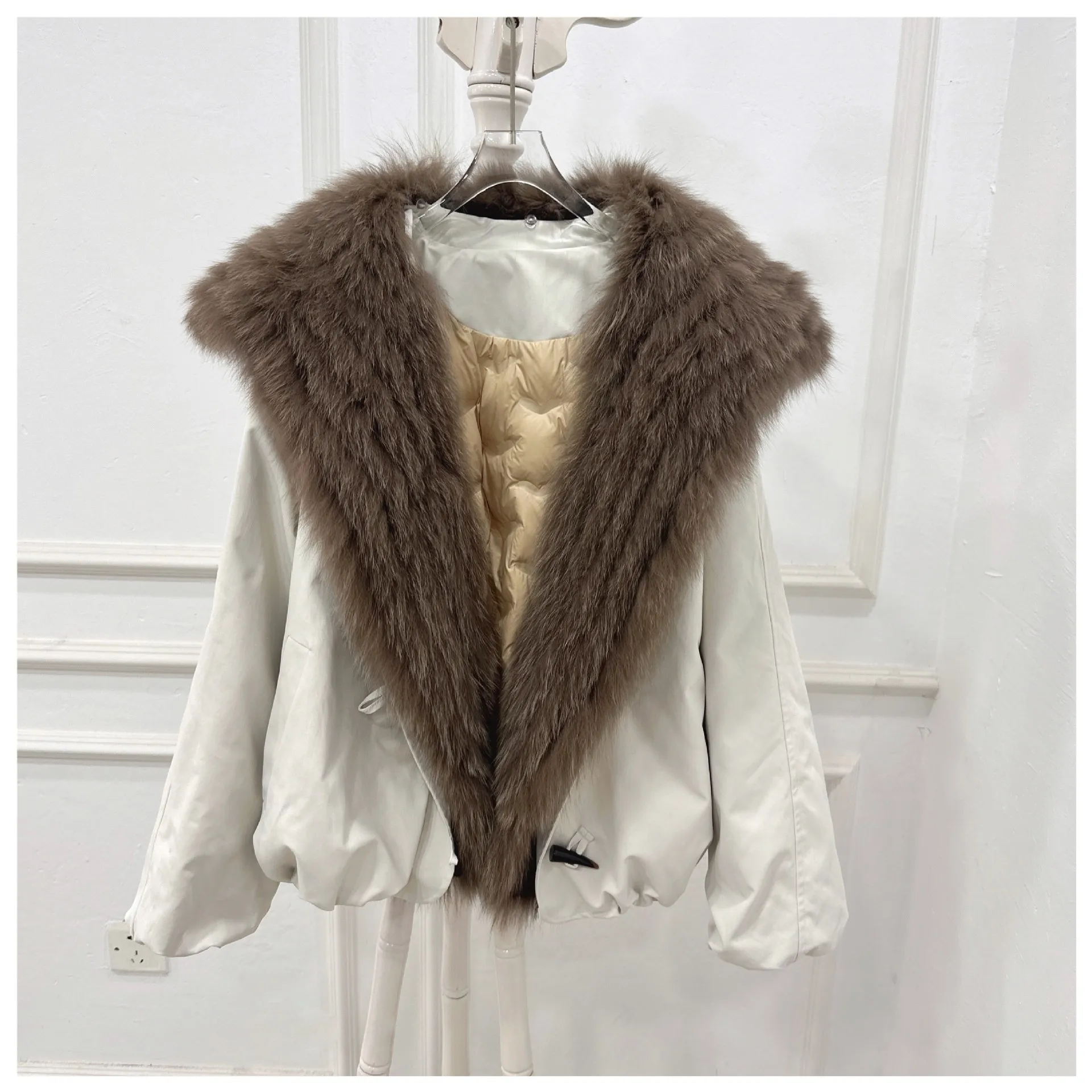 خريف/شتاء جديد معطف فرو الثعلب المرأة أوزة أسفل سترة المرأة الفراء طوق أسفل سترة فاخرة ملابس خارجية شتاء دافئ #2