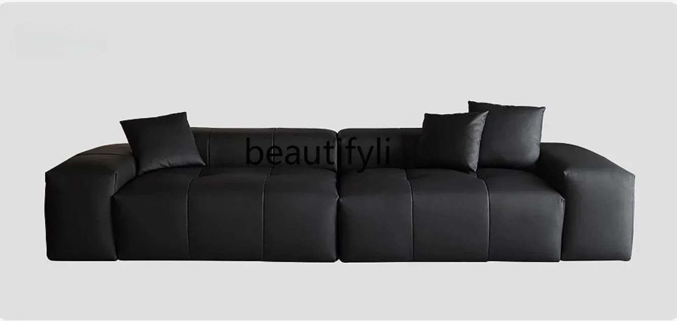 yh Italian minimalist sofa functional tofu block full leather sofa living room large flat layer straight row