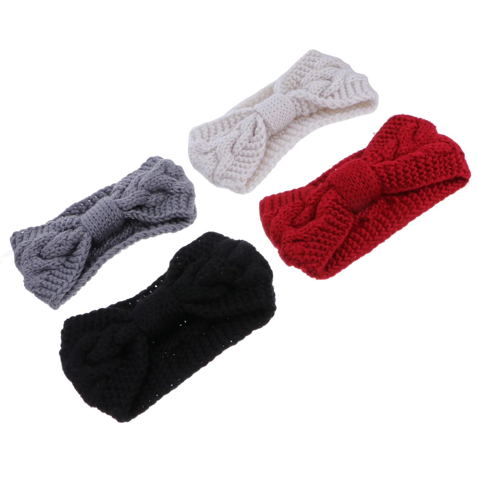 

4 Pcs Knitted Wool Headband Ear Warmer Button Winter for Mask Yarn Elastic with Bow-knot Saver Buttons Women's