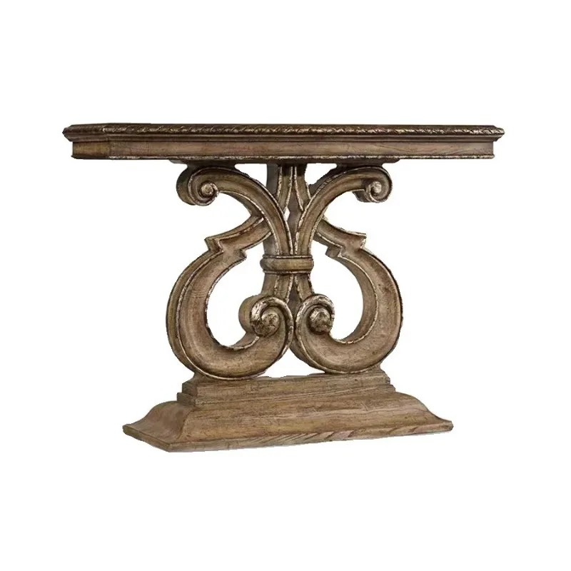 

American solid wood carving flower entrance table simple and old foyer decoration table