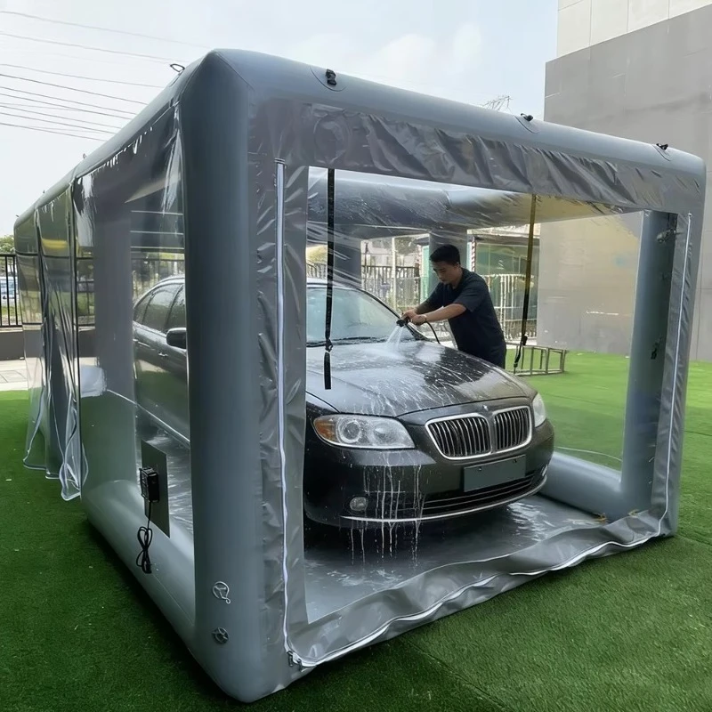 Gray Inflatable Car Wash Tent Your Private Outdoor Auto Spa for Mess Free Detailing Waterproof and UV Resistant