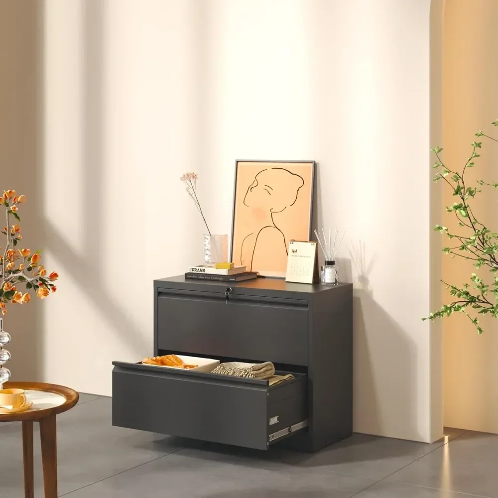 

2 Drawer Lateral File Cabinet with Lock, Metal Lateral Filing Cabinet for Home Office, Steel Wide Horizontal Filing Cabinets for