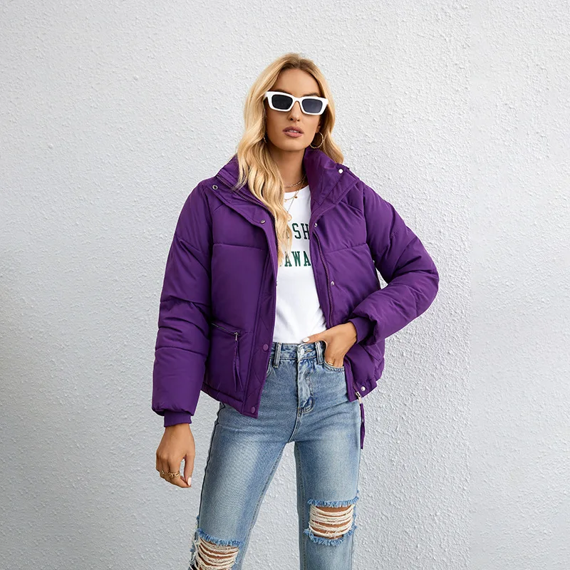 Women Short Coat Solid Warm Thick Loose Jackets Parkas Stand Collar Long Sleeve Casual Spliced Jacket Streetwear Autumn Winter