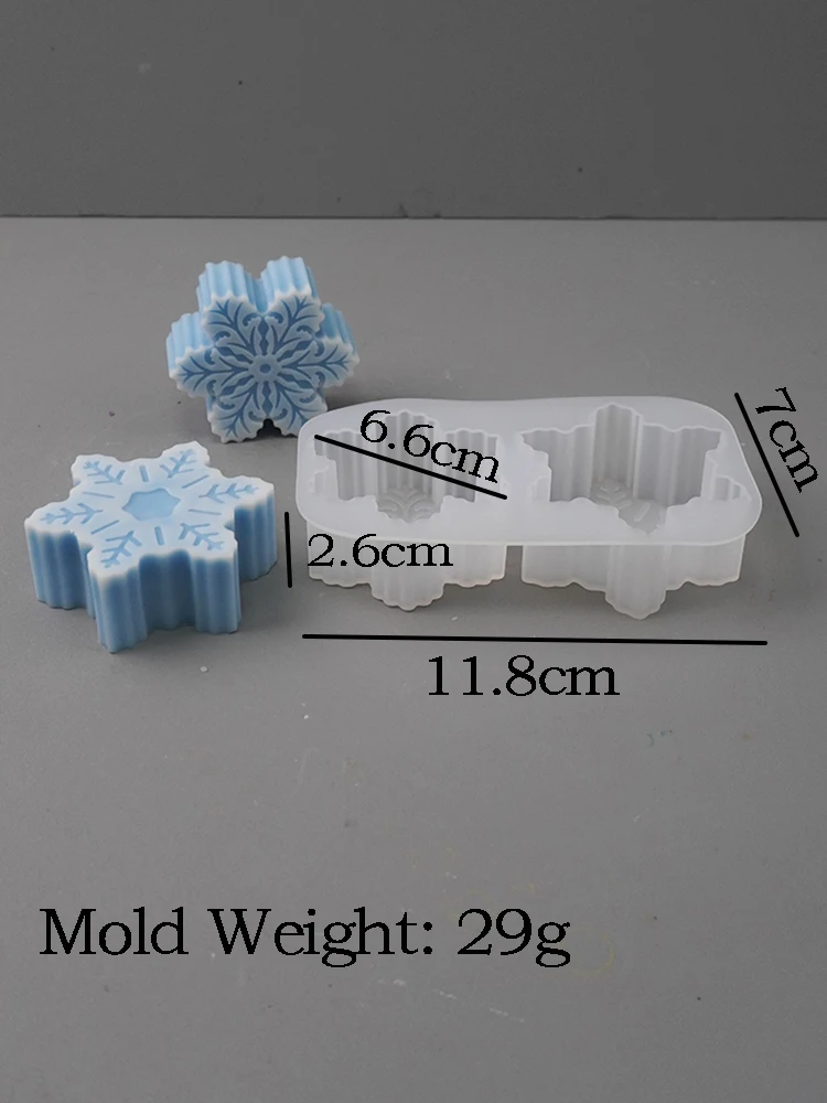2 Löcher 3D Schneeflocke Silikon Kerzenform Weihnachten Duftkerze Ornament Schlüsselanhänger Anhänger Gips Epoxidharz Form Handwerk Geschenk