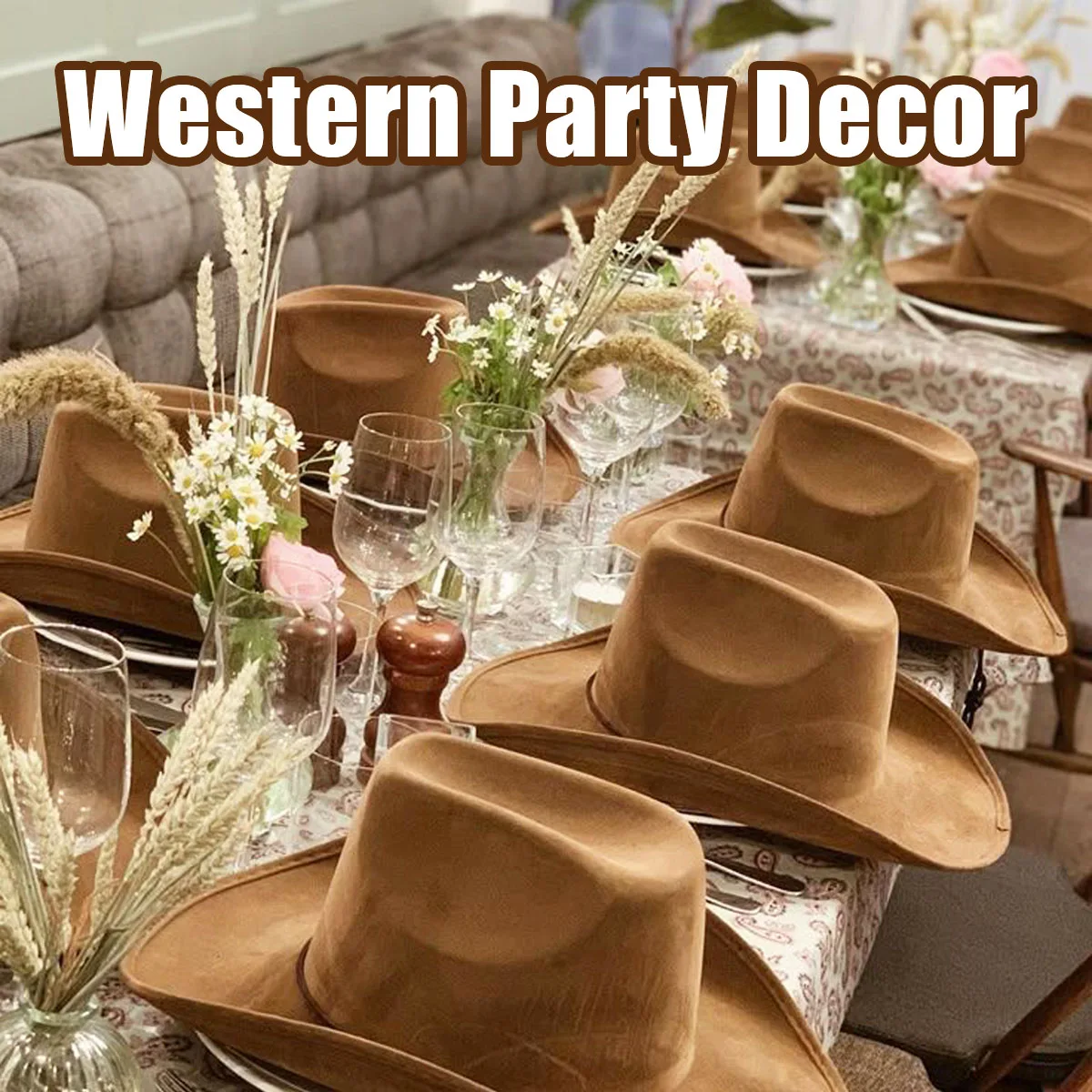 4-24Pcs Western Cowboy Hat for Men Women Adjustable Felt Cowgirl Hats Wide Brim Fedoras Hat for Adult Bachelor Party Costume view 5