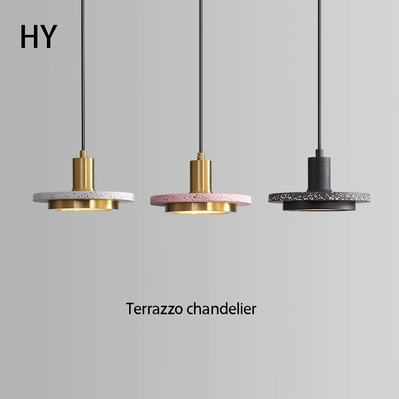 Nordic Industrial Style Led Chandelier Terrazzo Stone Lamp Bedroom Bedside Bar Table Dining Pendant Lamp Light White Black Pink