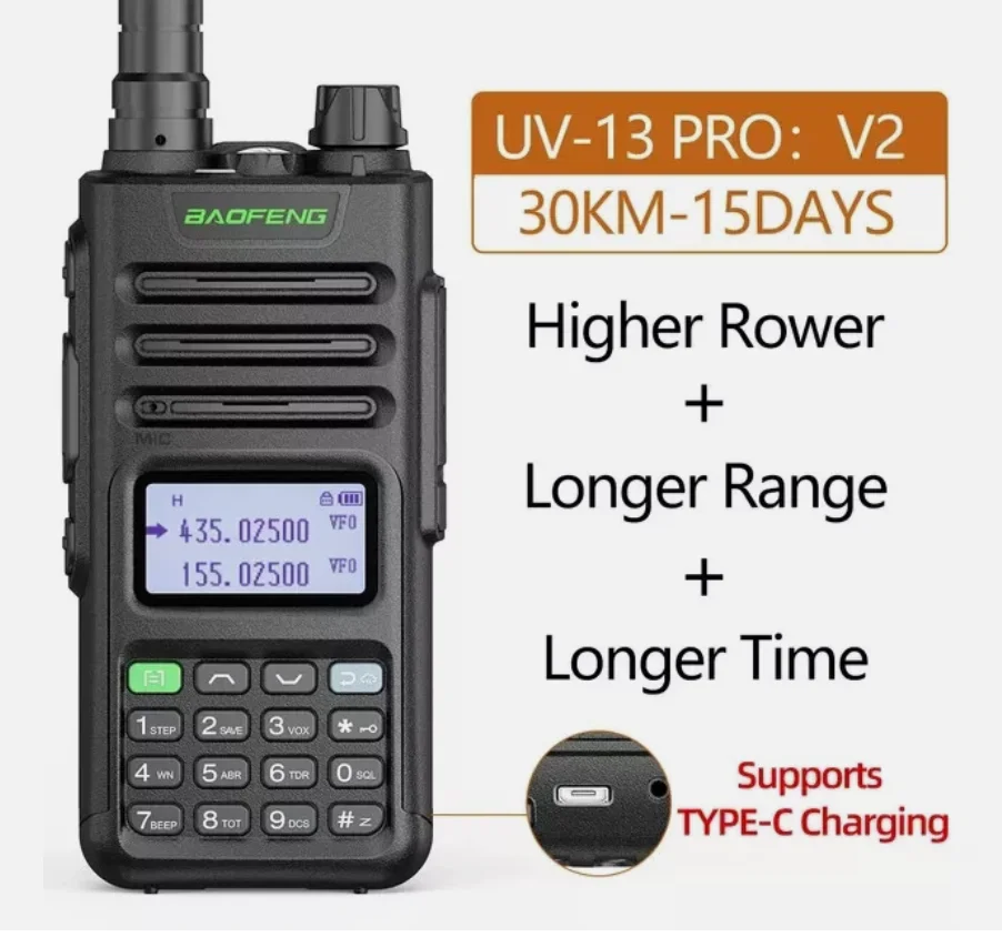 Baofeng UV-13 Pro V1 V2 Hochleistung Dualband Walkie-Talkie Typ C 16 Km T