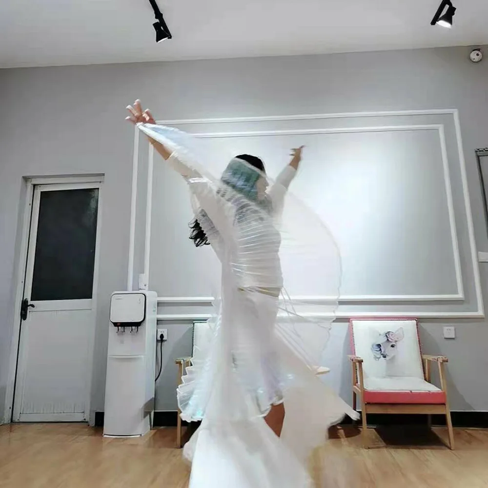 New Adult\'s Belly Dance Wing Symphony Yarn Cloak Hand Hook Dance Performance Props White Transparent Color Hanging Neck Wings