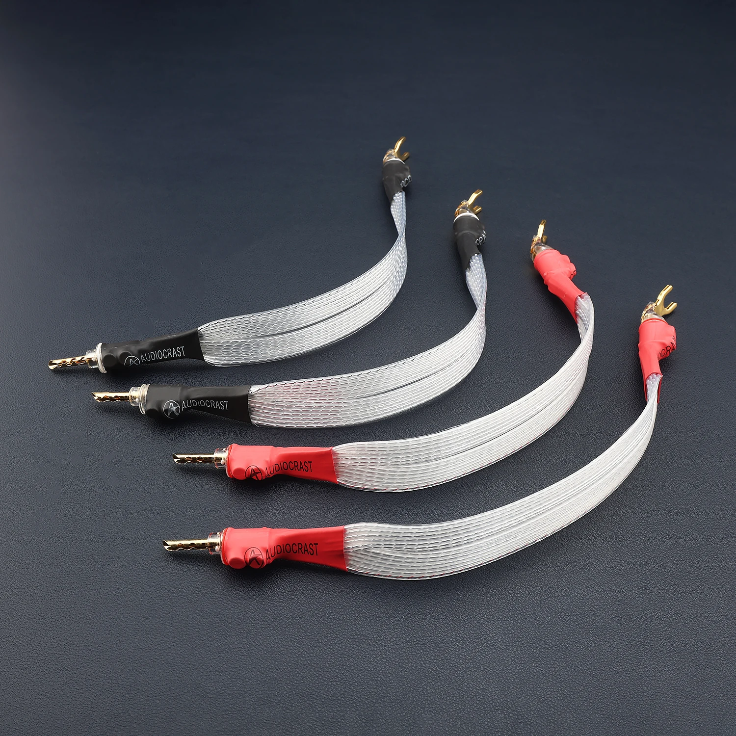 4Pcs OCC Gold Plated Speaker Jumper Cable Y Spade to Banana Plug Bi-Wire Bridge Wire for HiFi Speaker Amp Terminal Rhodium