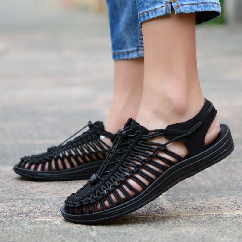 2023 New Summer Men Sandals Fashion Handmade Weaving Sandals Breathable Casual Beach Shoes Outdoor Couples Sandals Plus Size 48