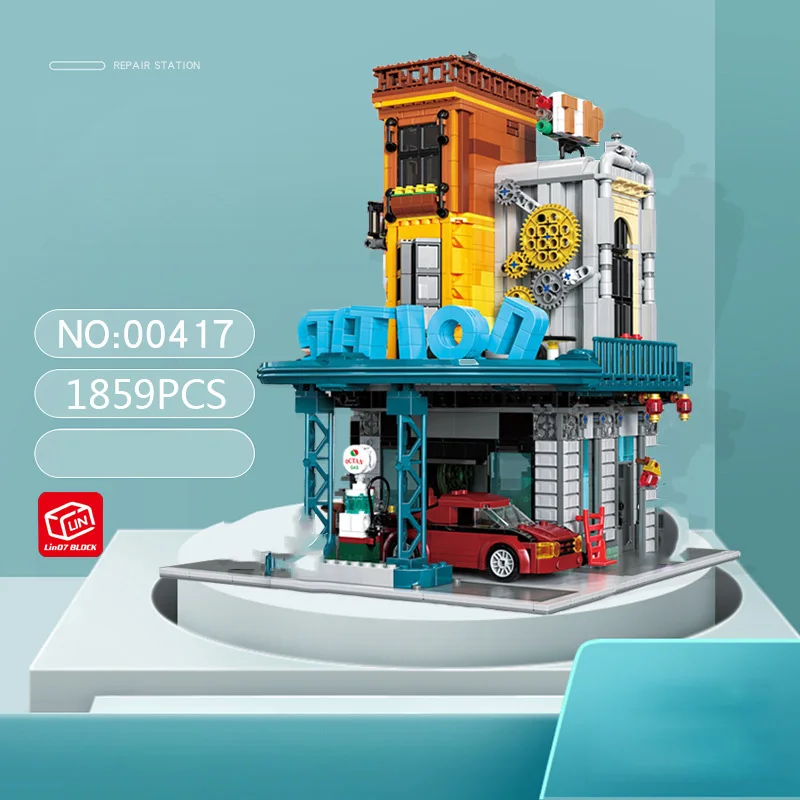 

Creative City Street View Serving Car Repair Station Mini Block Streetscape Building Bricks Figures Toy Collection For Gifts