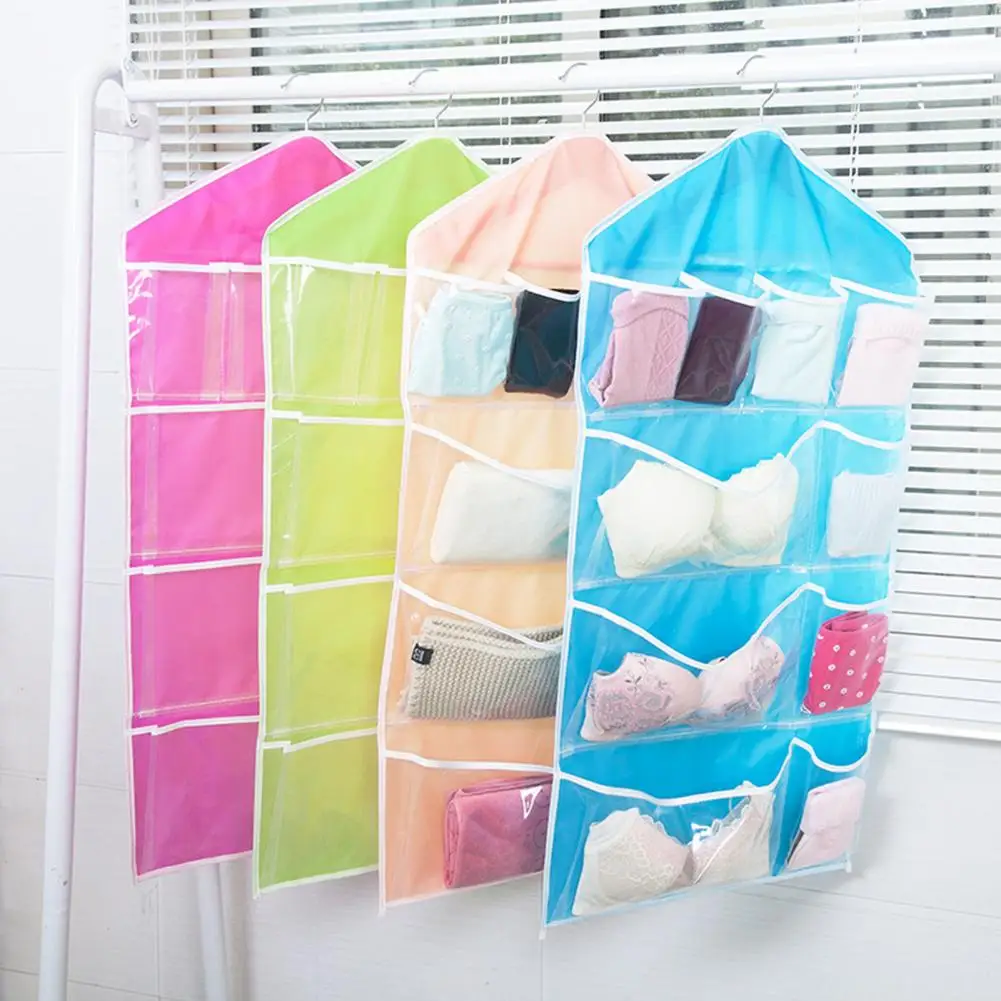 ถุงแขวนในตู้เสื้อผ้าถุงเก็บของแบบใสใสขนาด16ช่องกระเป๋าเก็บของแยกประเภทผนังสำหรับห้องนอน