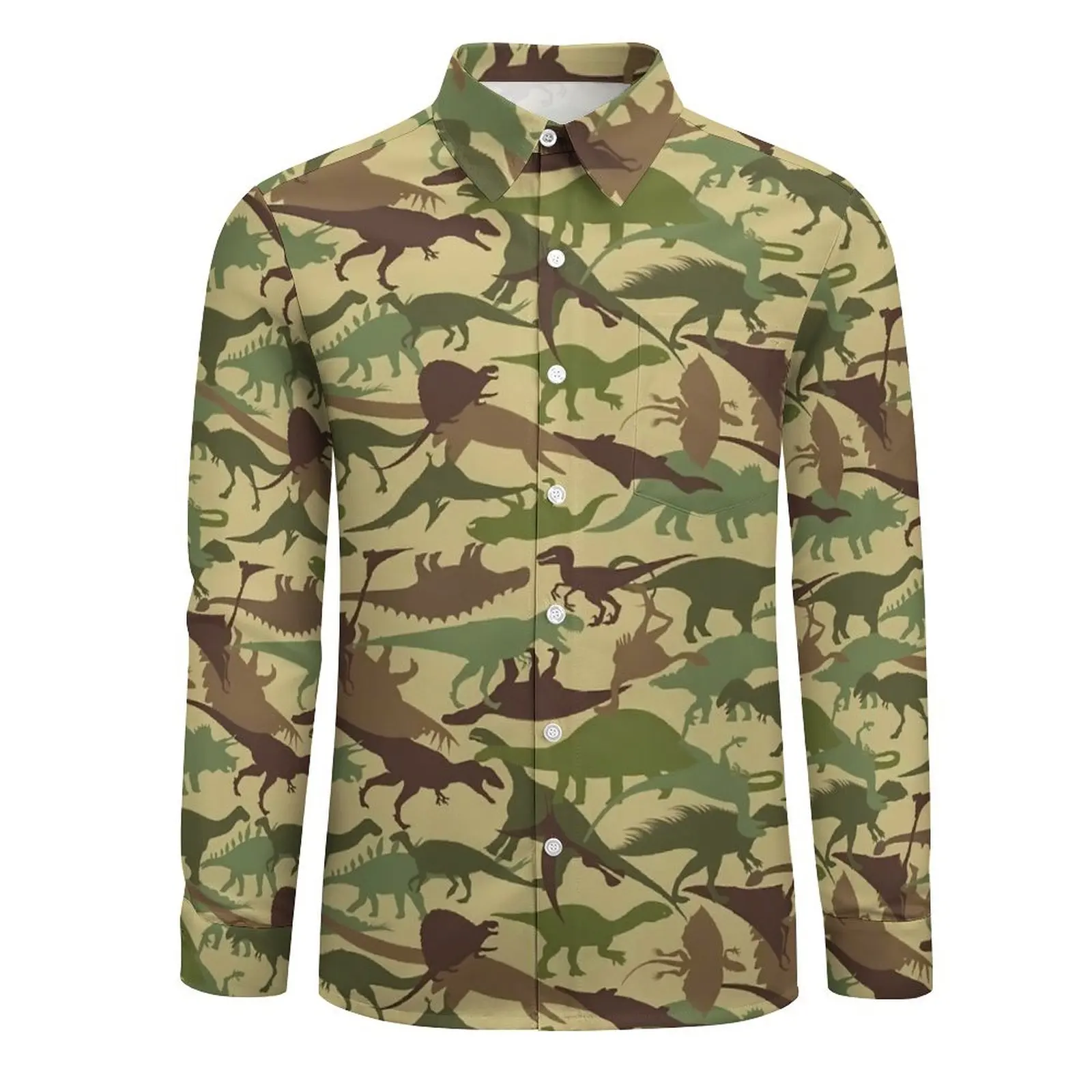 Dinosaur Camouflage Beach Shirt Men Funny Animal Print Casual Shirts Hawaii Short Sleeve Street Style Design Oversize Blouses