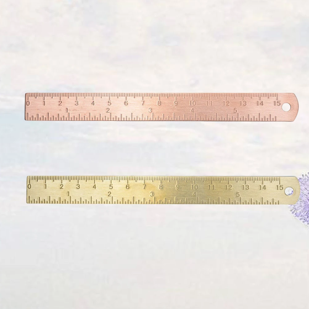 2 قطعة مسطرة عتيقة من النحاس ومسطرة مسطرة بمقياس مزدوج للمكتب المدرسي المنزلي (1 قطعة مسطرة نحاسية 150 مللي متر ومسطرة 150 مللي متر)