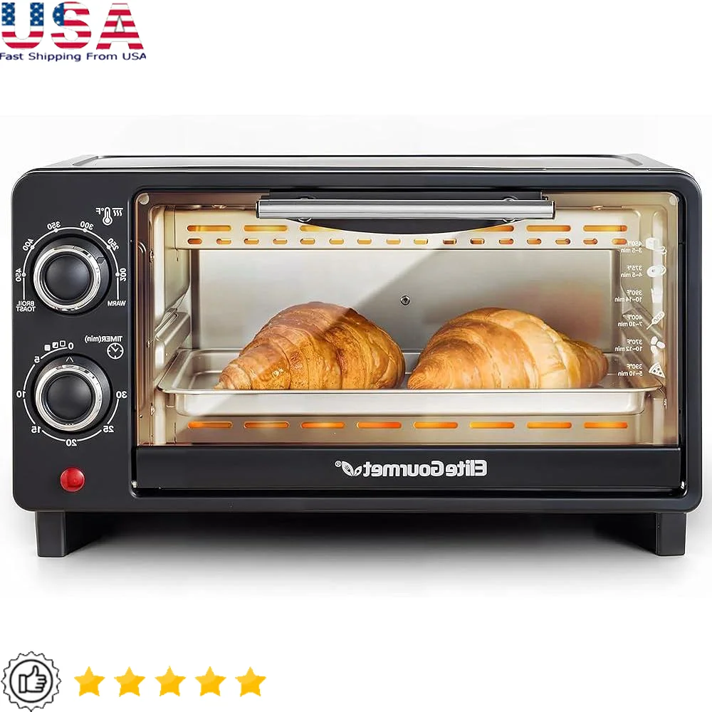 

Compact Toaster Oven 9L 4 Slice Adjustable Temperature Control 30-Minute Timer Baking Roasting Toasting Countertop Kitchen