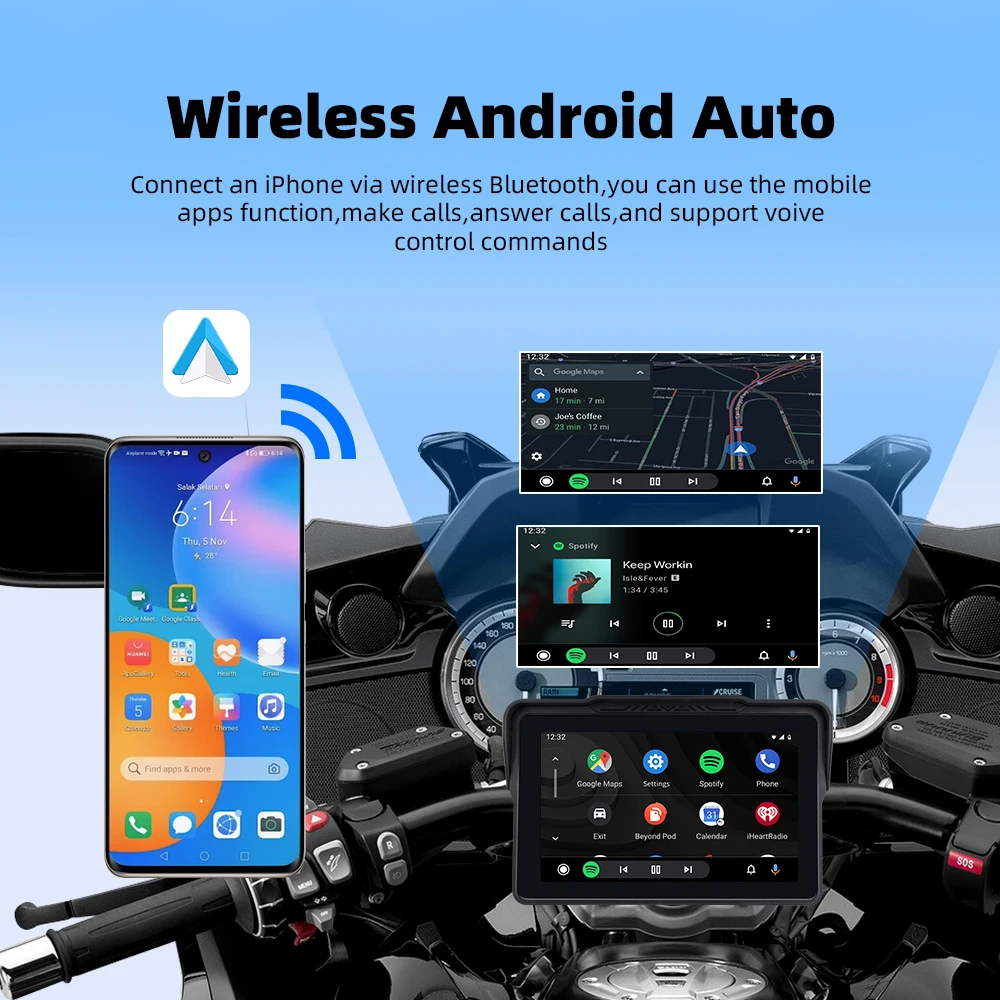 نظام تحديد المواقع للدراجات النارية مقاس 7 بوصات مع CarPlay Android Auto اللاسلكي، IP67 مقاوم للماء، 800NIT، BT 5.0، 5 جيجا هرتز WiFi، بطاقة TF، نظام Linux #3
