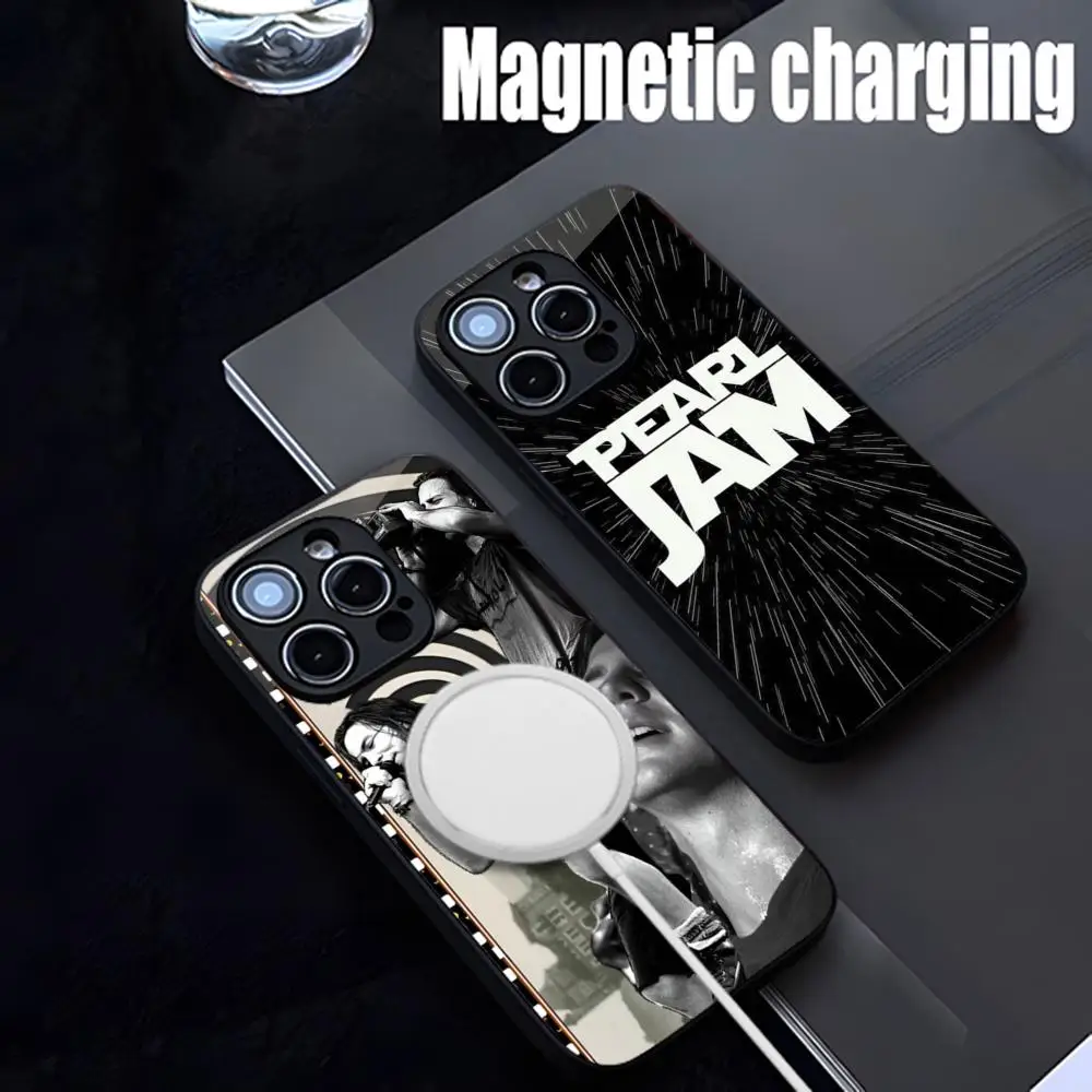 Pearl Jam R-Rock Band Phone Case Strong Magnetism Glass For iPhone 16ProMax 14 13 12 15 11 Pro XS Max Plus Mini Coque