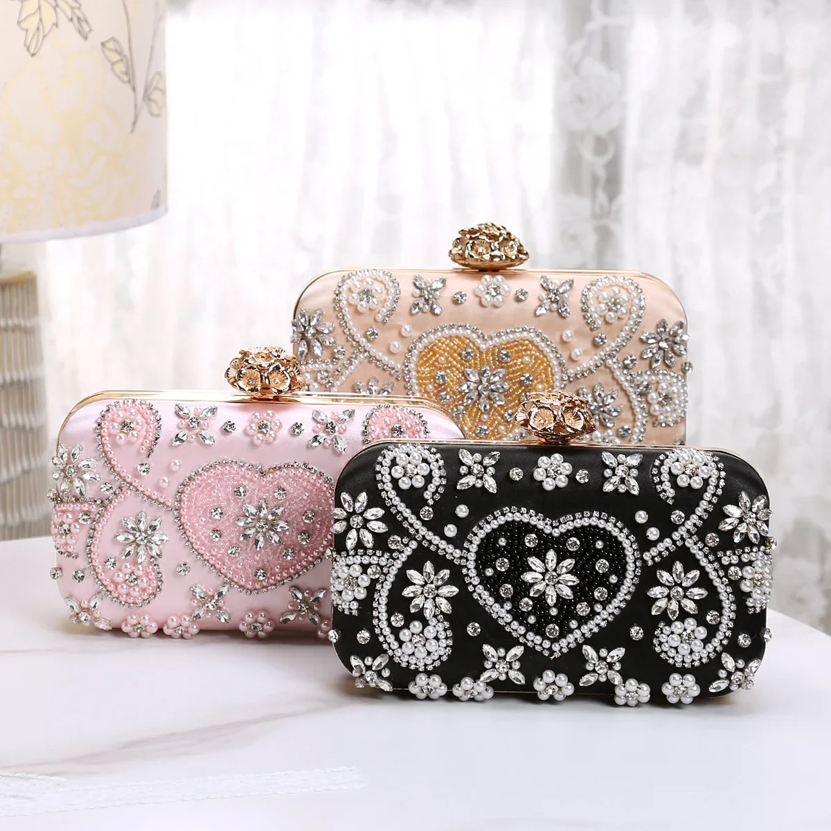 New High-Grade Handmade Diamond-Encrusted Retro Cheongsam Bag, Fashion Trend Polyester Dinner Bag High-End Ladies' Banquet Bag