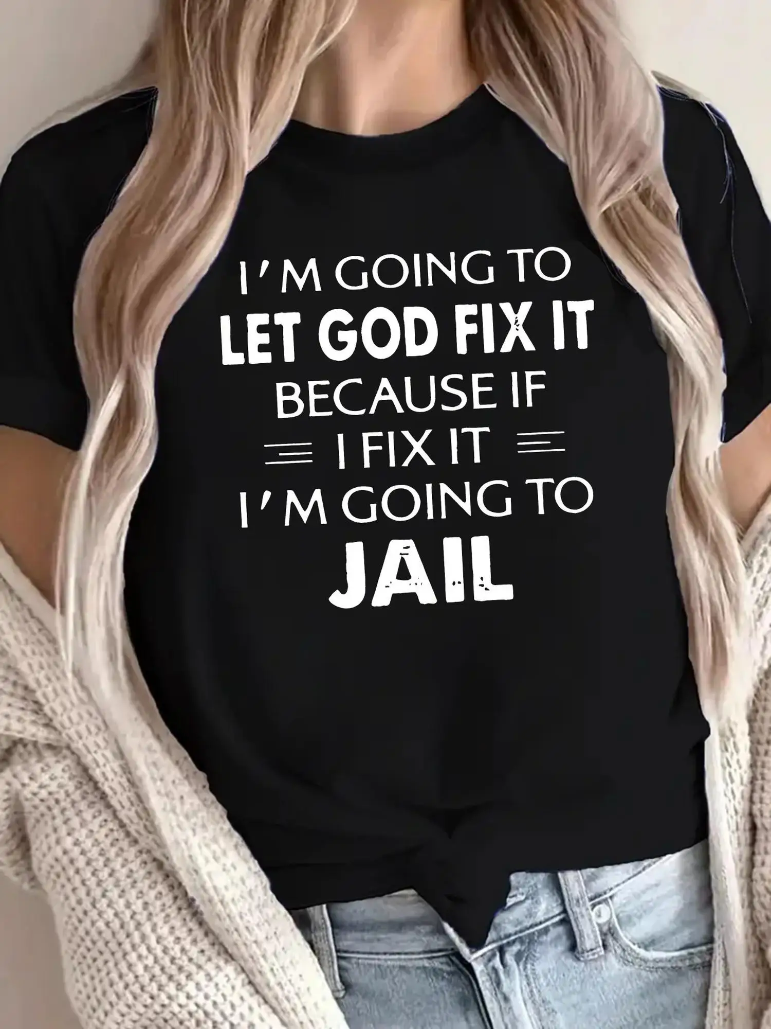 T-shirt z nadrukiem liter, okrągły dekolt, krótki rękaw, rozmiary plus size, odzież damska na wiosnę i lato, rozmiary 0XL-4XL