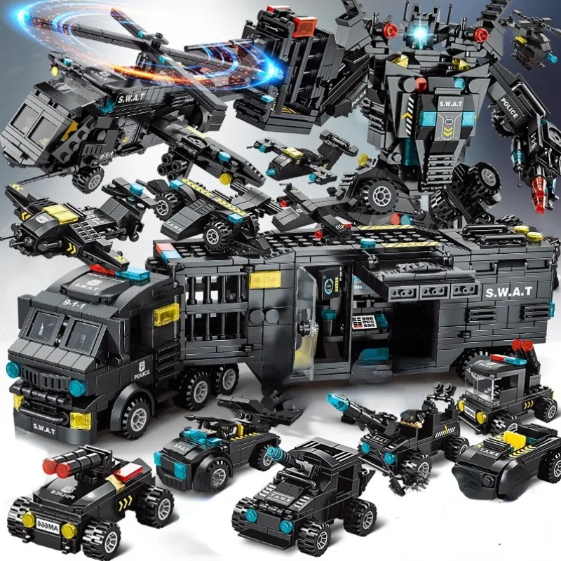 700PCS City Series Police Station SWAT Building Blocks Military Truck Car Fighting War Robot DIY Toys for Boys Gifts