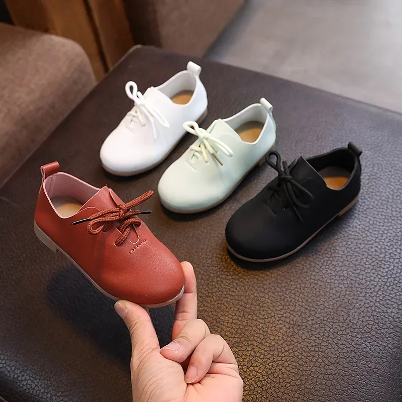 Spring Autumn Boy Shoes Fashion Solid Small Leather Shoes for Girls Soft Soled Lightweight School Shoes Lace Up Student Loafers