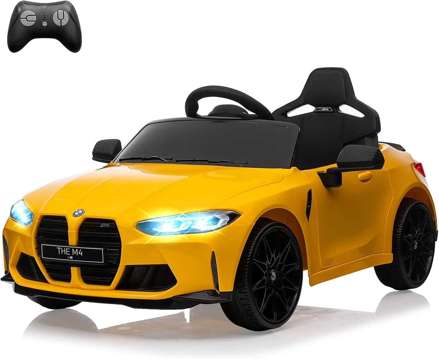 

12V Ride On Car for Kids，Licensed M4 Battery Powered Vehicle Car for Boys and Girls, with Remote Control,3 Speed,Led Light (Yell