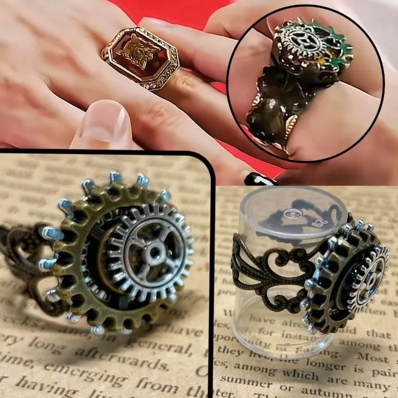 Steam Punk Medieval Gear Mechanical Open Adjustable Index Finger Ring Vintage Metal European American Trend Jewelry Gift