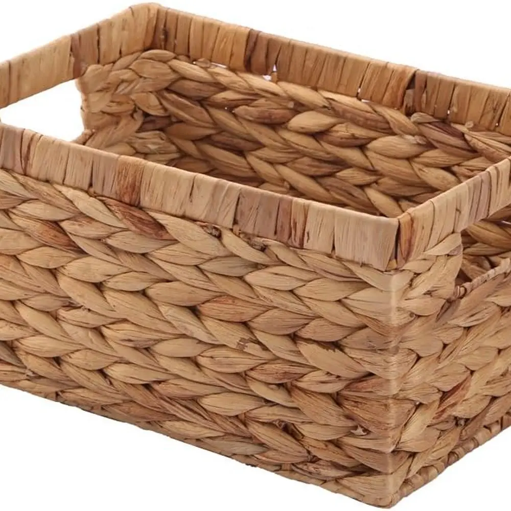 

Large Natural Woven Water Hyacinth Rectangular Basket with Built-in Handle