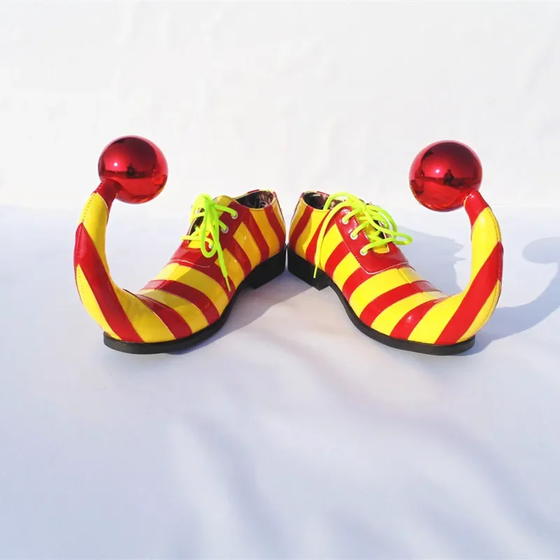 Customized Stripe Clown shoes For Adults Sharp Point Cute Circus Club Performance WIth Ball Halloween Funny Joker Cosplay