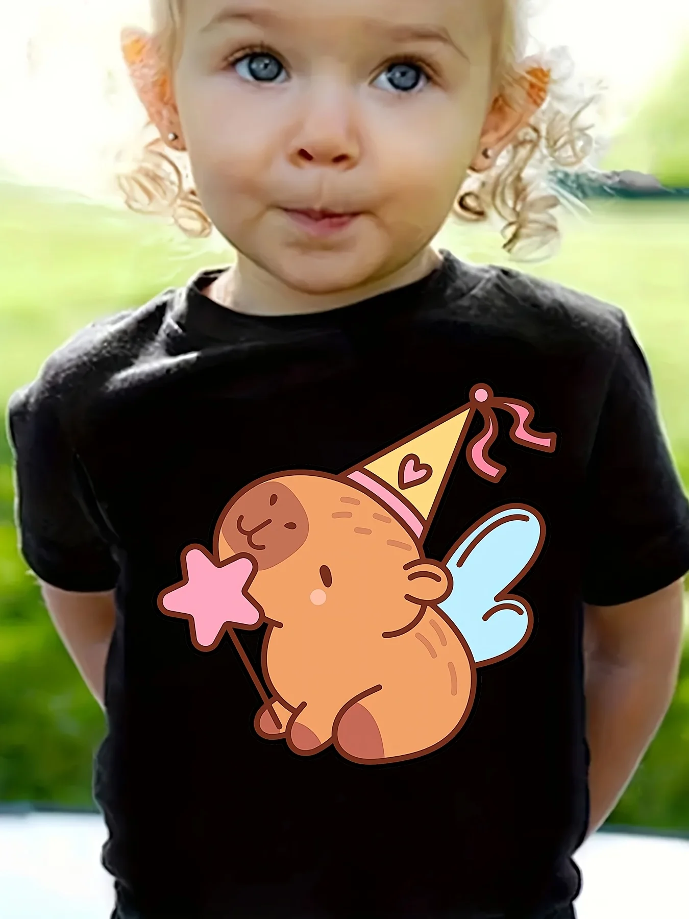 Kids Family Matching T Shirt Fairy Wing Party Capybara Cartoon Print Short Sleeve Cotton Tops For Boys Girls Daily Casual Outfit
