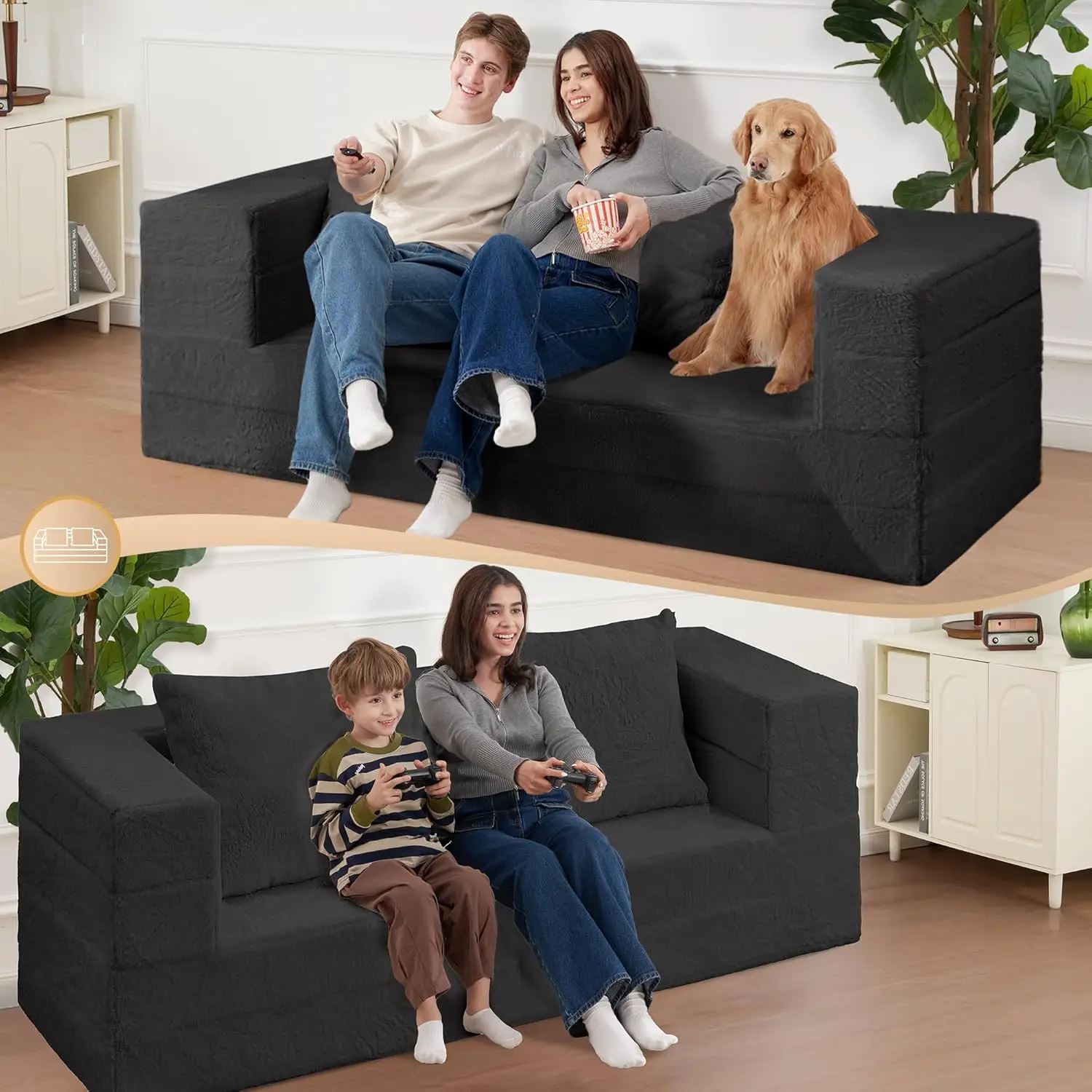 أريكة كيس فول قابلة للتحويل للبالغين، أريكة أرضية من الفرو الصناعي، سرير كيس القماش الكبير مع وسادة #5