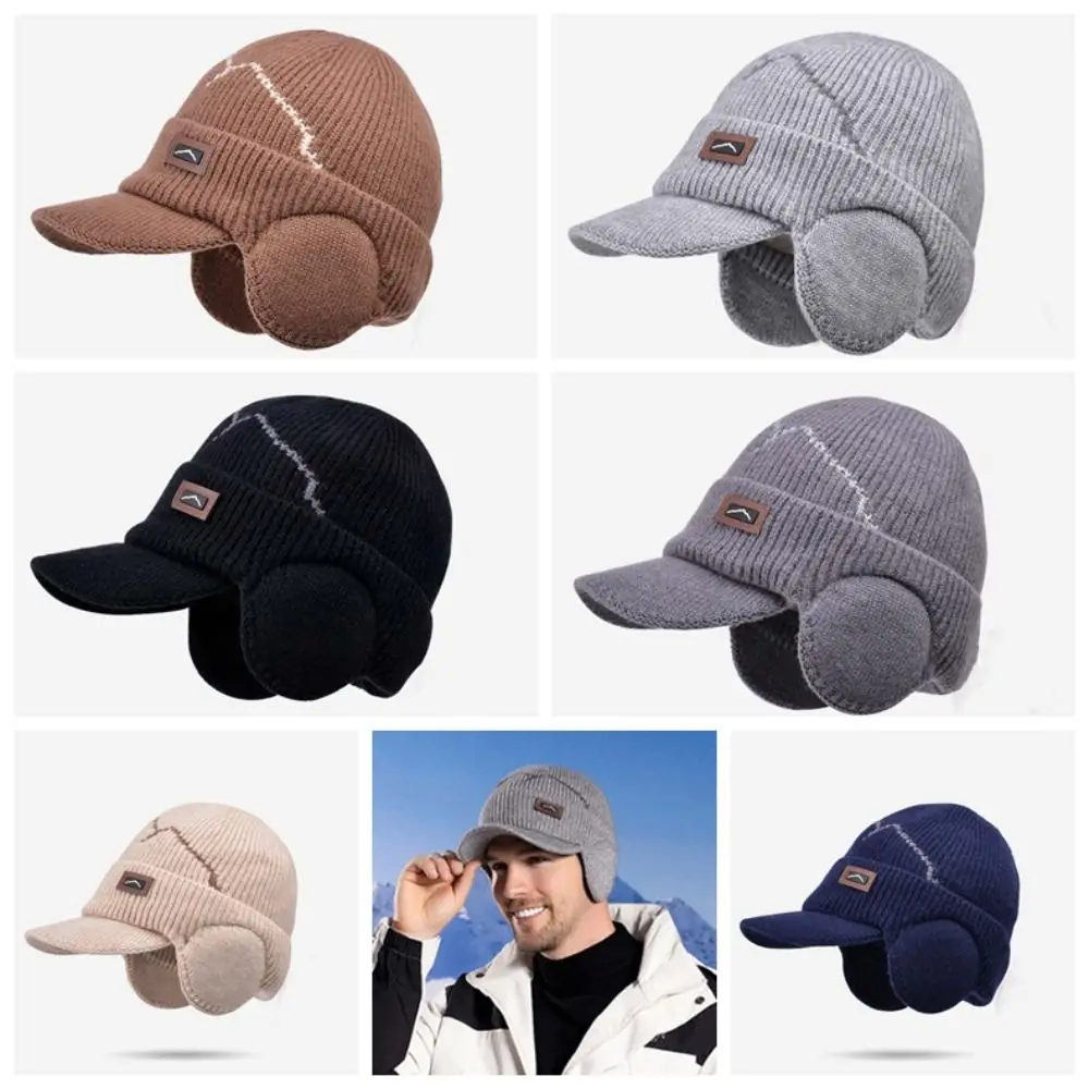 

Classic Soft Earflap Woolen Hat Plush Headgear Knitted Elastic Hat Anti-cold Thickened Ear Protection Peaked Cap Men