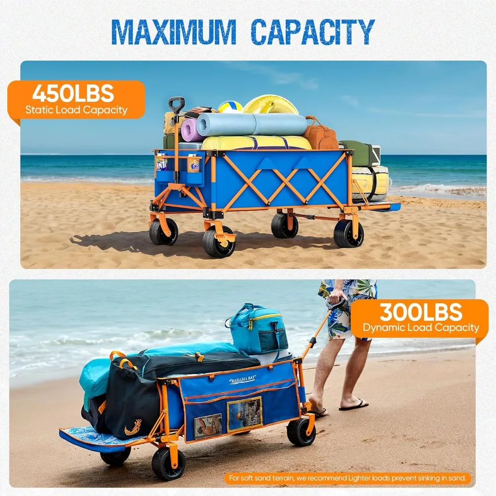 Heavy-Duty Foldable Beach Wagon, 400 lbs Capacity Utility Cart for Camping, Groceries, Outdoor