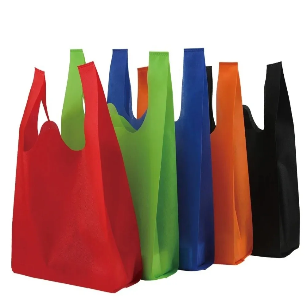 50Pcs Solid Color Non-woven Shopping Bag Large Capacity Portable Eco-friendly Handbag Convenient Thickened Reusable Tote Bag