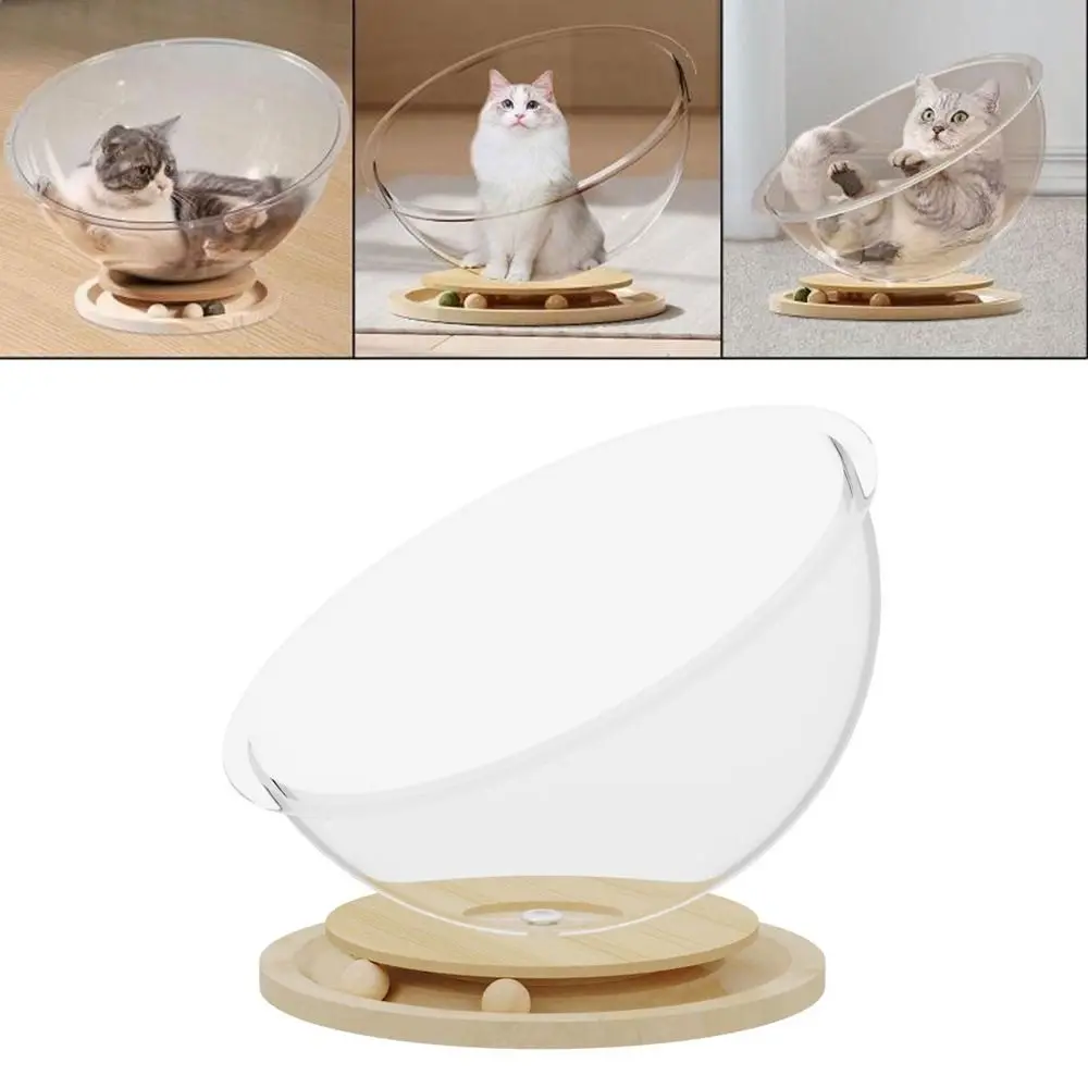 Funny Transparent Spacecraft Cat's Nest Semi-enclosed Removable Washable Space Capsule Cat Bed Cat Turntable