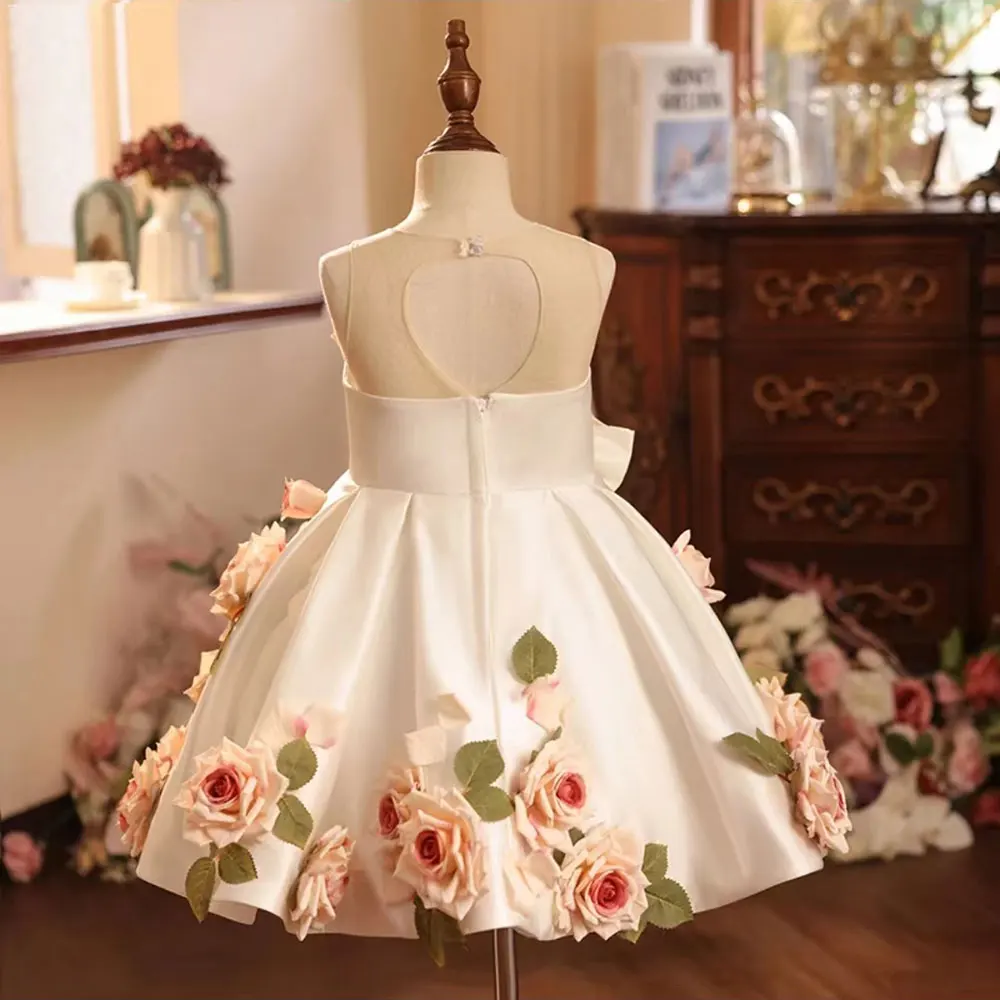 Jill Wish Luxus Arabisch Weiß Blumen Mädchen Kleid Handgemachte Blumen Dubai Baby Kinder Prinzessin Geburtstag Hochzeit Party Kleid J203