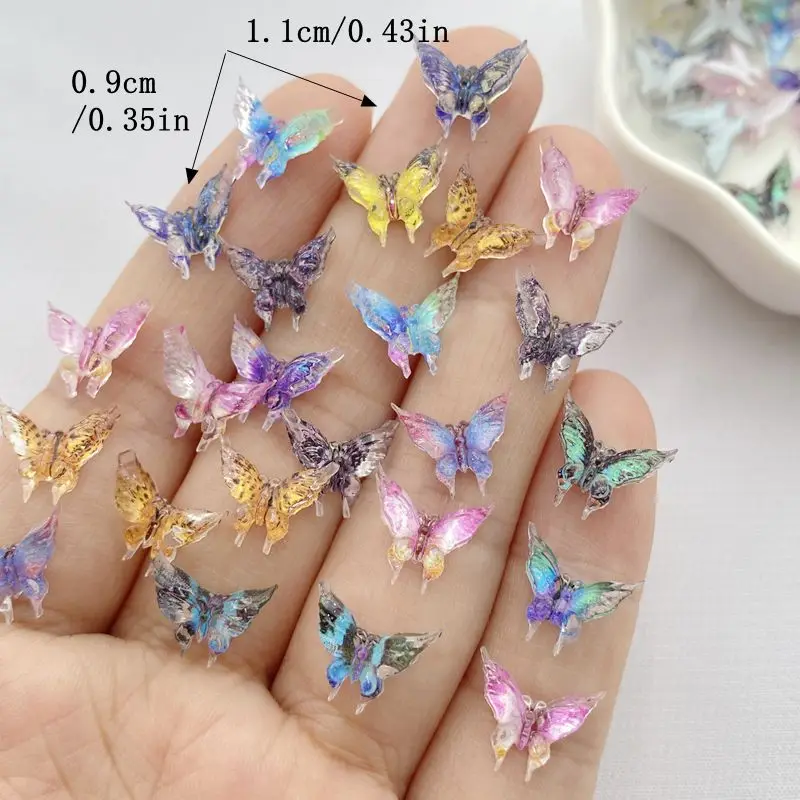 Mini mariposas coloridas de resina para manicura, piezas de manicura de espalda plana, adornos para lazos para el cabello, 30 piezas