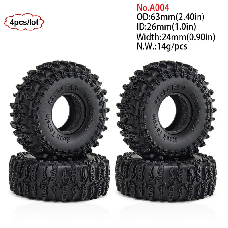 4PCS 1.0inch 57-67mm RC Crawler Tires Wheel Rim for 1/18 RC Rock Crawler Axial SCX24 Bronco AX24 TRX4M Defender FMS FCX18 FCX24 view 5