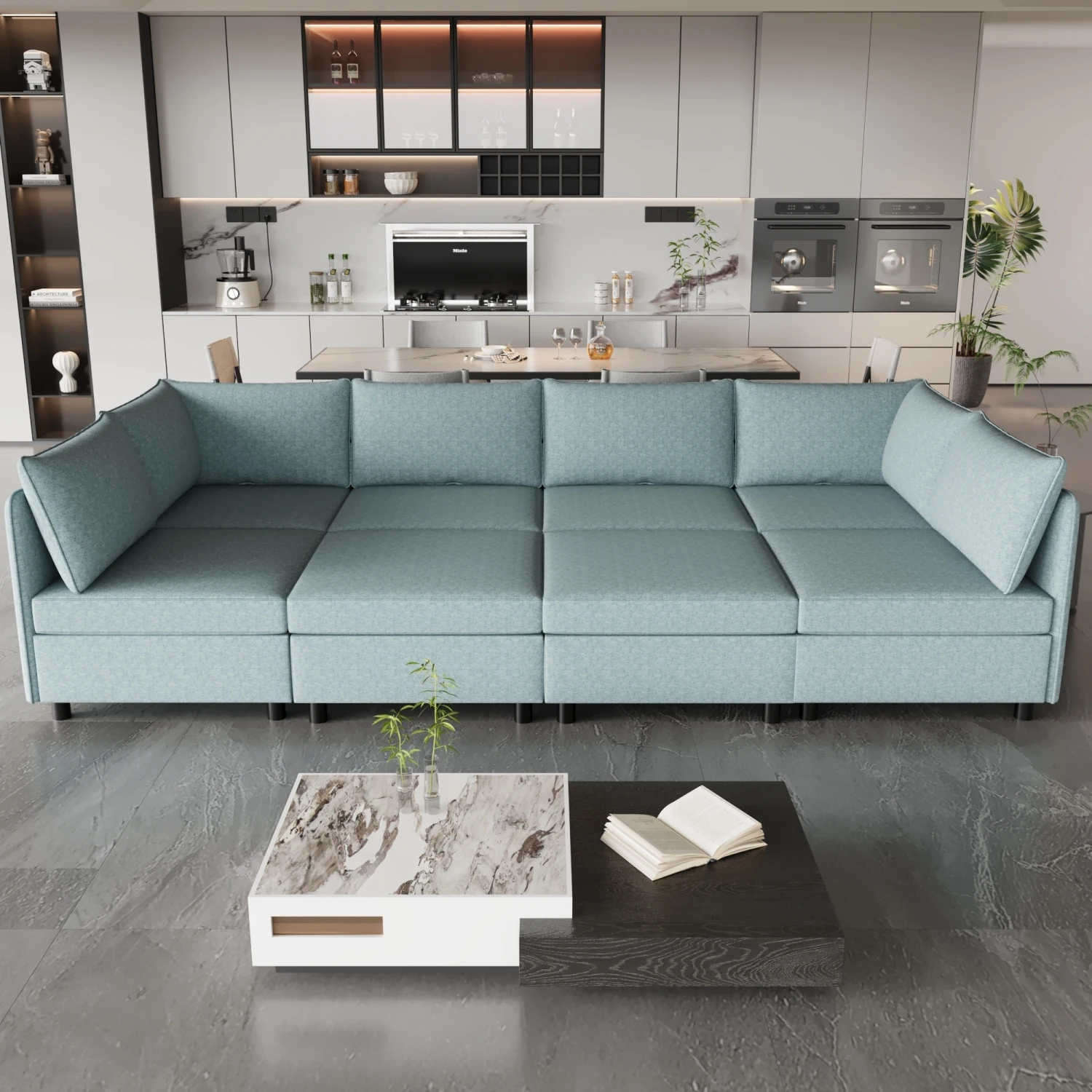 

Fabric Modular Sectional Sofa Set with Convertible Sleeper Seat, Storage, Flexible Combinations for Living Room