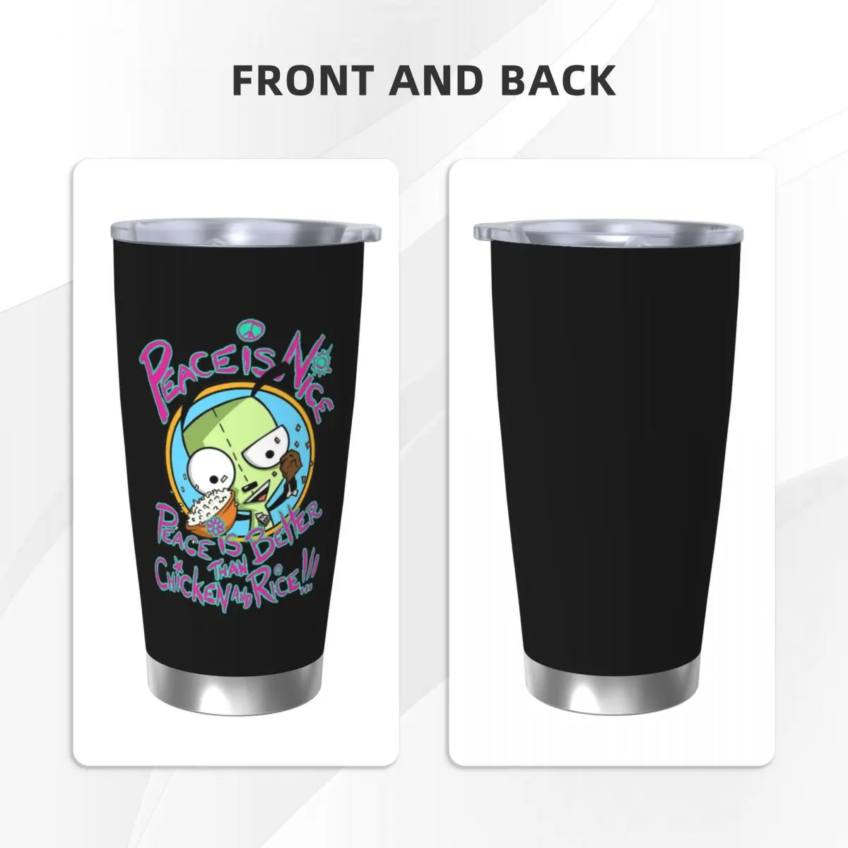 Invader Zim Insulated Tumbler with Straws Peace is Nice Stainless Steel Thermal Mug Double Wall Hot Cold Drinks Cups, 20oz