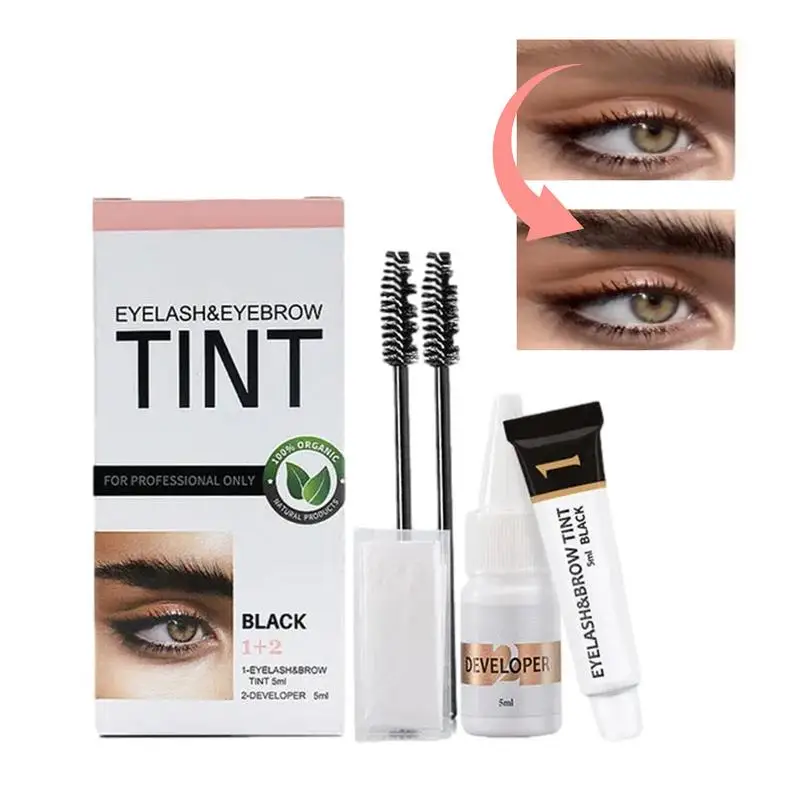 15-minute Henna Eyebrow Dye Tint 4Pcs Semi Permanent Long-Lasting Eye Brow Gel Fast Easy Dye 3 Color Brow Tint Cream Makeup Kit