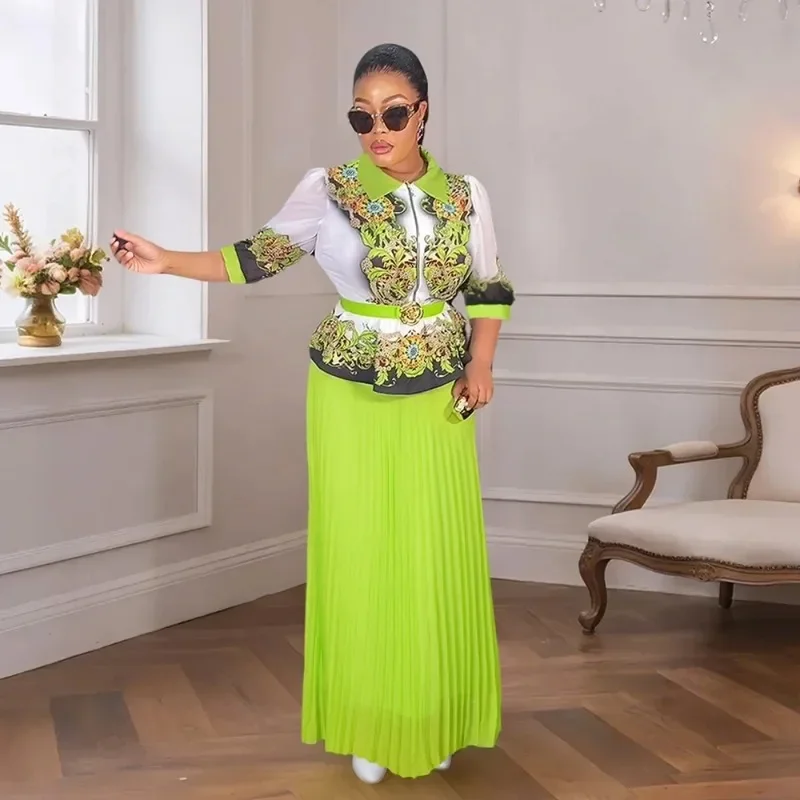 

Африканские платья для женщин, комплекты из 2 предметов, топы и юбки, костюмы Dashiki Ankara, наряды с принтом, большие размеры, свадебное платье, 2025