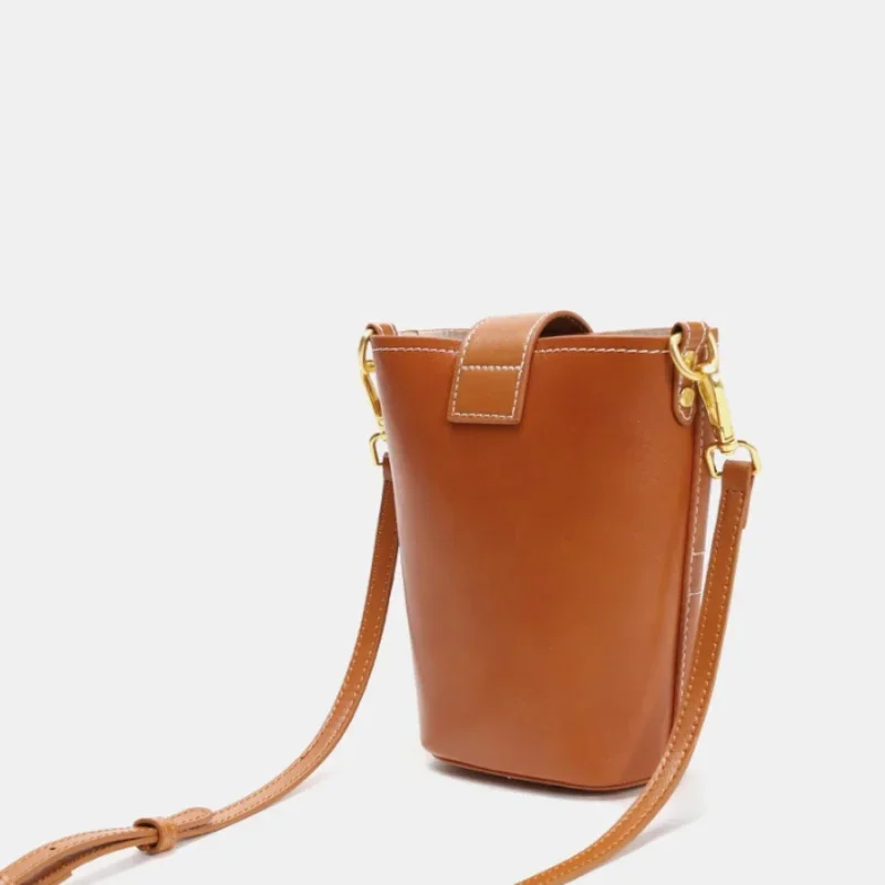 Genuine Leather Luxury Designer Handbag 2024 New Vegetable Tanned Cowhide Crossbody Bag Original Brands Trend Mobile Phone Bag