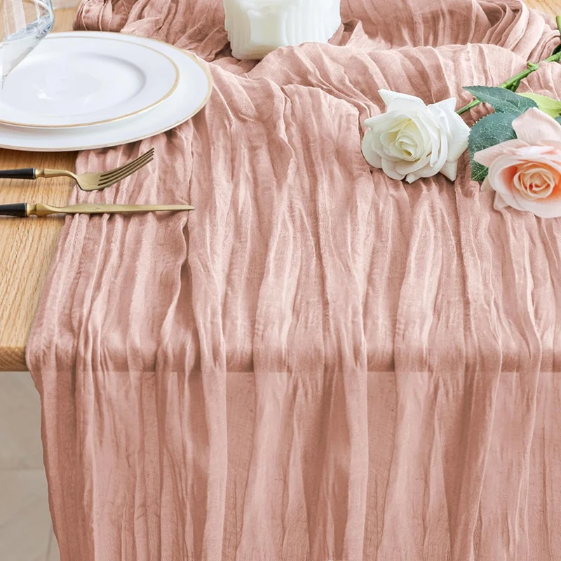 

90X300cm Cheese Cloth Tablecloth Light Pink Bohemian Gauze Tablecloth Long Retro Transparent Tablecloth