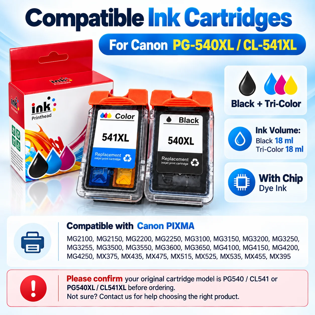 PG540 CL541 For Canon 540XL 541XL Ink Cartridge for Canon Pixma MG4250 MG3250 MG3255 MG3550 MG4100 MG4150 Printer